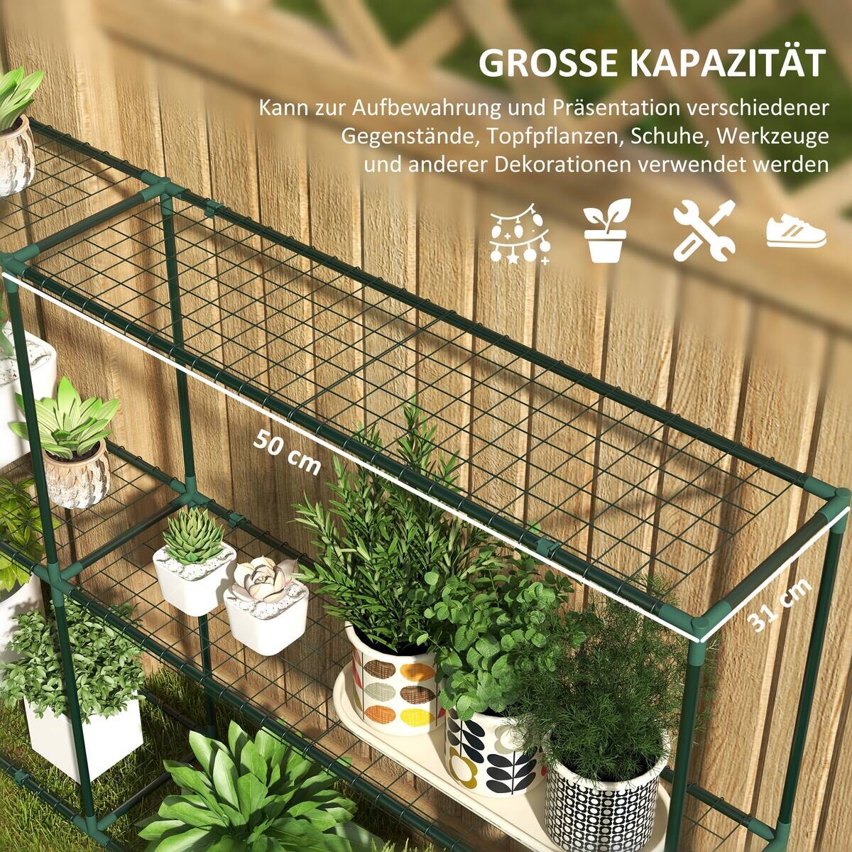 Outsunny Gartenregal dunkelgrün Edelstahl B/H/L: ca. 30x222x114 cm
