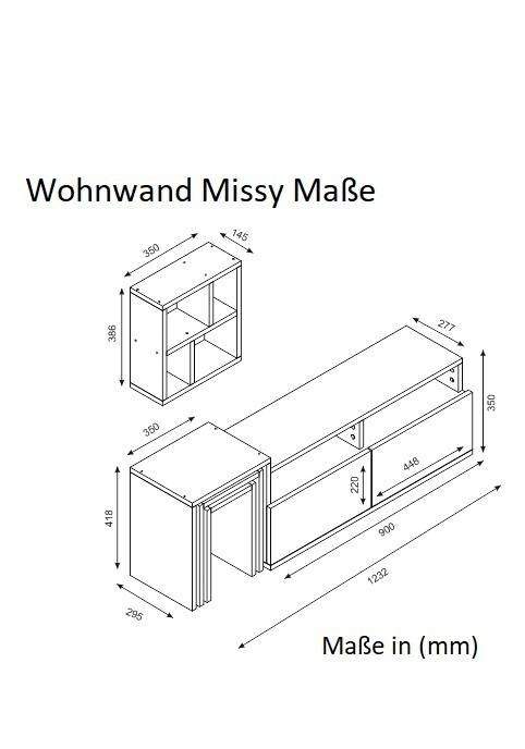 Wohnwand Missy weiß walnuss Nachbildung B/H/T: ca. 123,2x41,8x29,5 cm