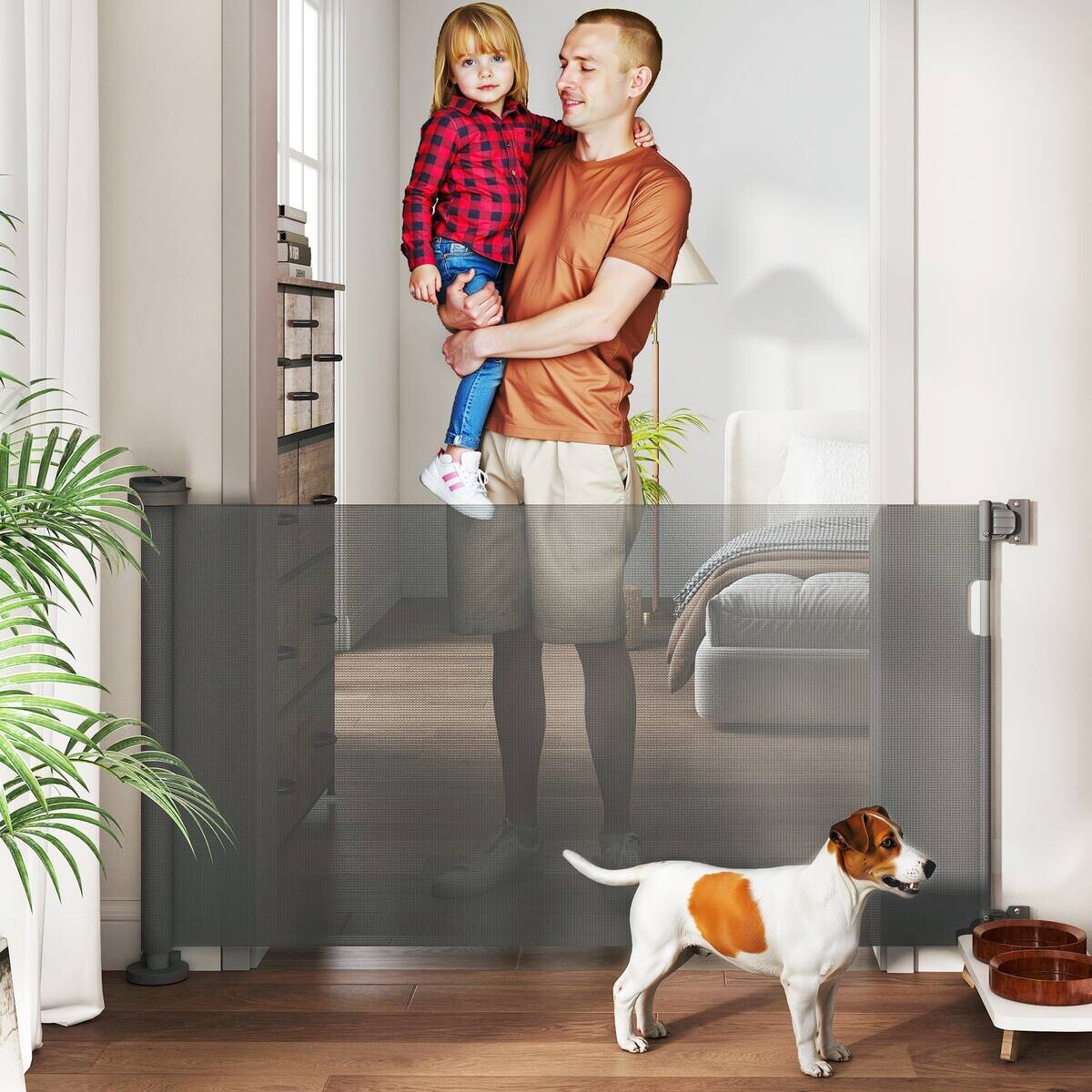 PawHut Türschutzgitter grau Aluminium B/H/L: ca. 10x87x142 cm