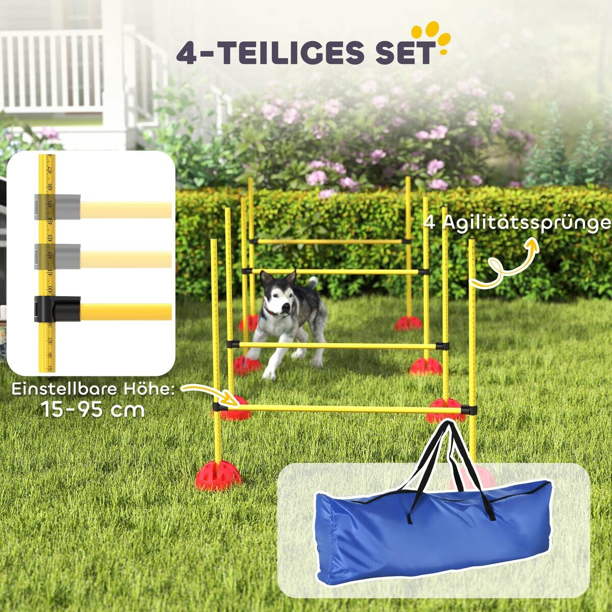 PawHut Hund Agility Set gelb Kunststoff B/H/L: ca. 19,5x103x124 cm