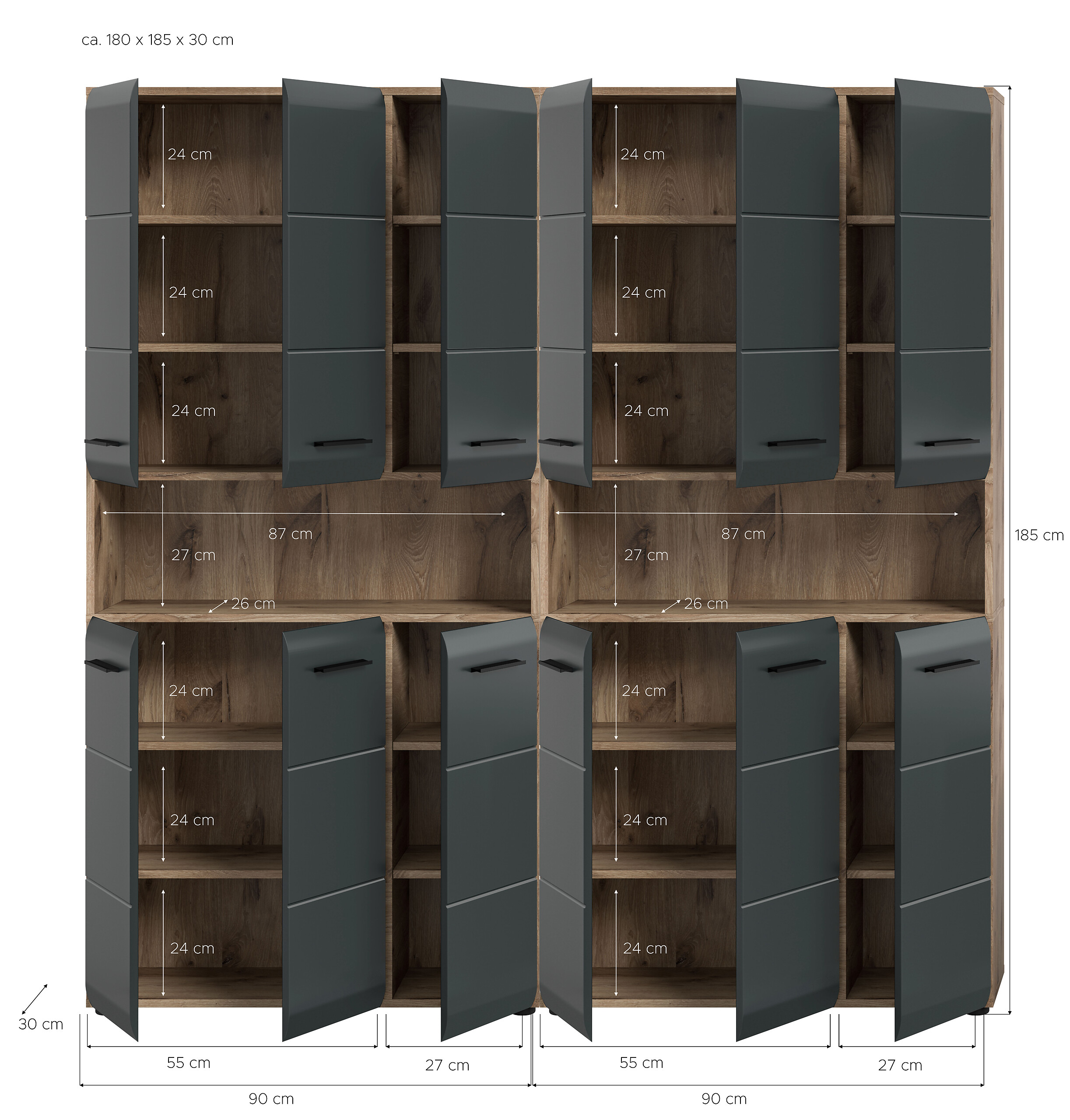 Badezimmer-Set Ice Nox Oak Nachbildung schwarz matt B/H/T: ca. 180x185x30 cm