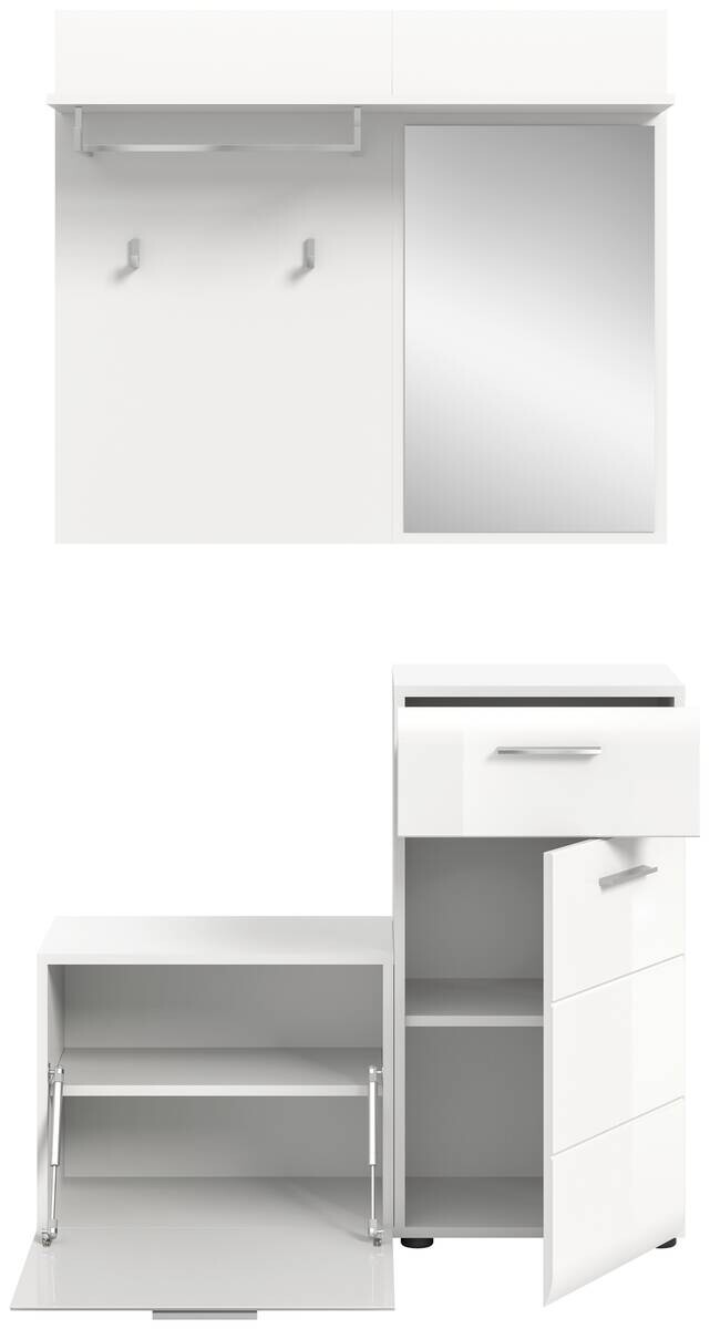 Garderobe Ice weiß weiß Hochglanz Spiegel B/H/T: ca. 98x191x35 cm