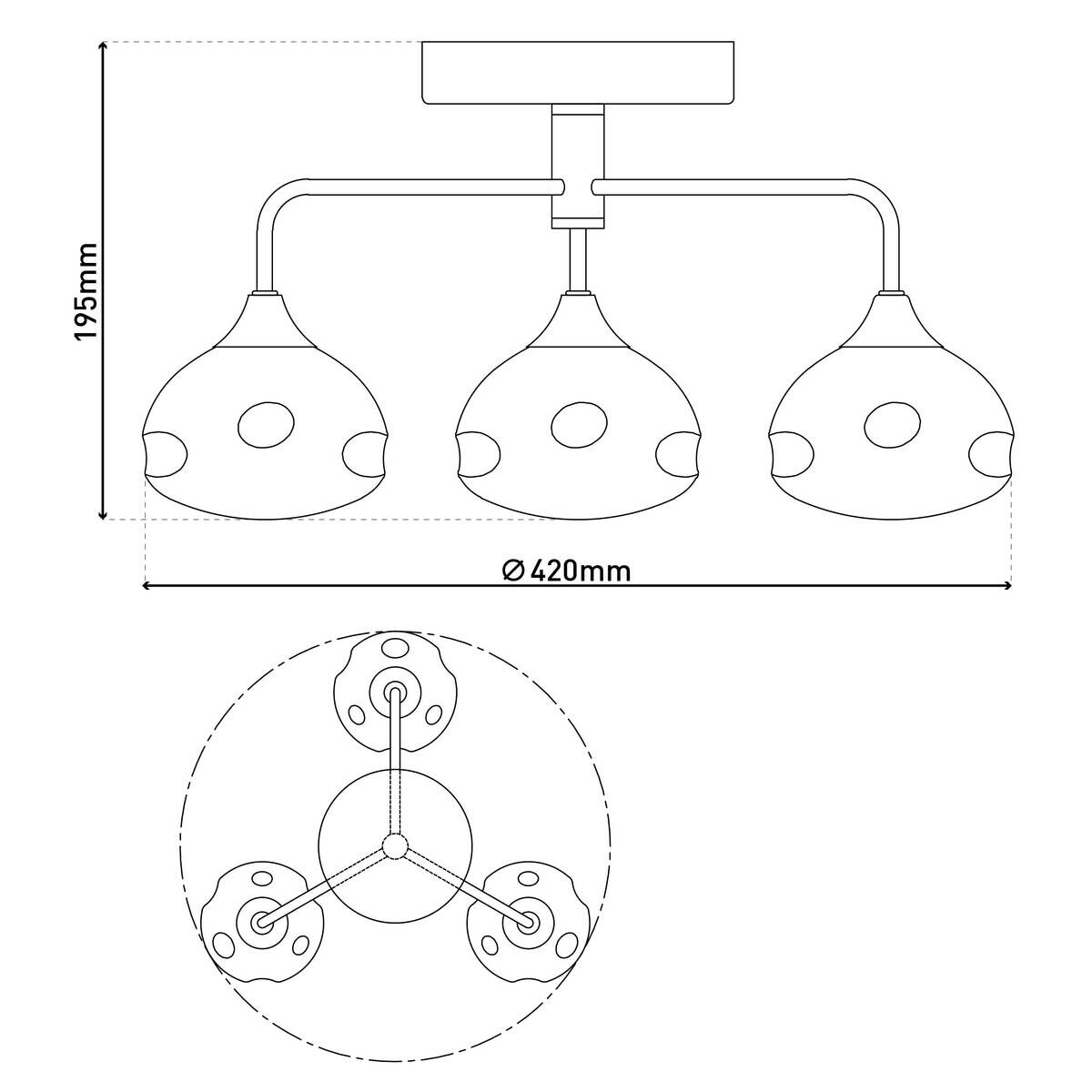 Näve Leuchten Deckenleuchte 1367745 messing Glas Metall B/H/T: ca. 42x19,5x42 cm null 3 Brennstellen