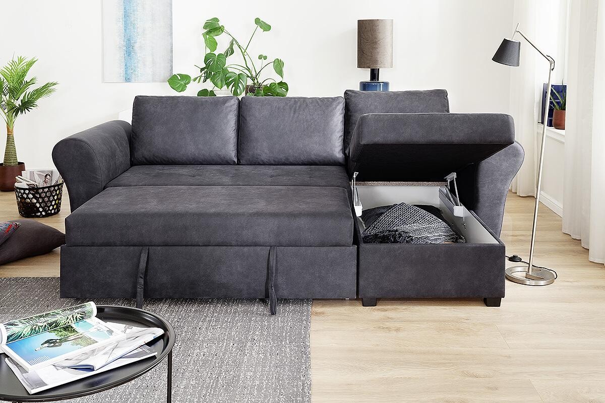 Ecksofa mit Bettfunktion und Bettkasten anthrazit B/H/T: ca. 260x89x155 cm