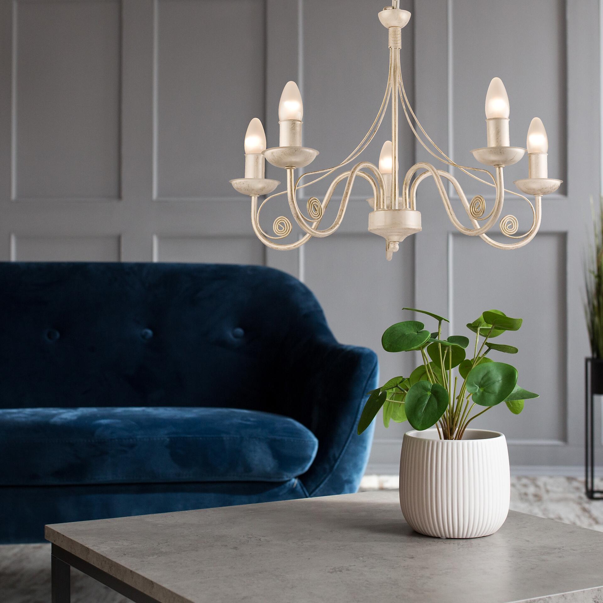 Lamkur Pendelleuchte DONATO 22536 weiß Stahl H/L: ca. 72x57 cm E14 5 Brennstellen