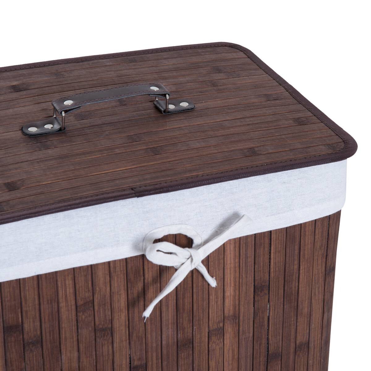 HOMCOM Wäschekorb mit 2 Tragegriffen dunkelbraun Bambus Stoff Kunststoff B/H/L: ca. 30x60x40 cm