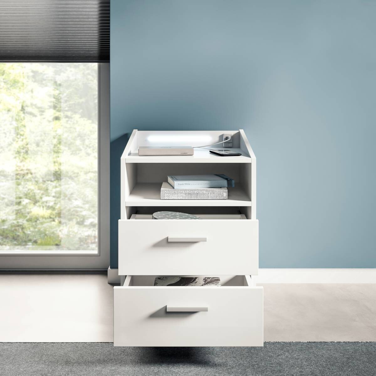Nachtkonsole Lumo weiß B/H/T: ca. 46x67x42 cm