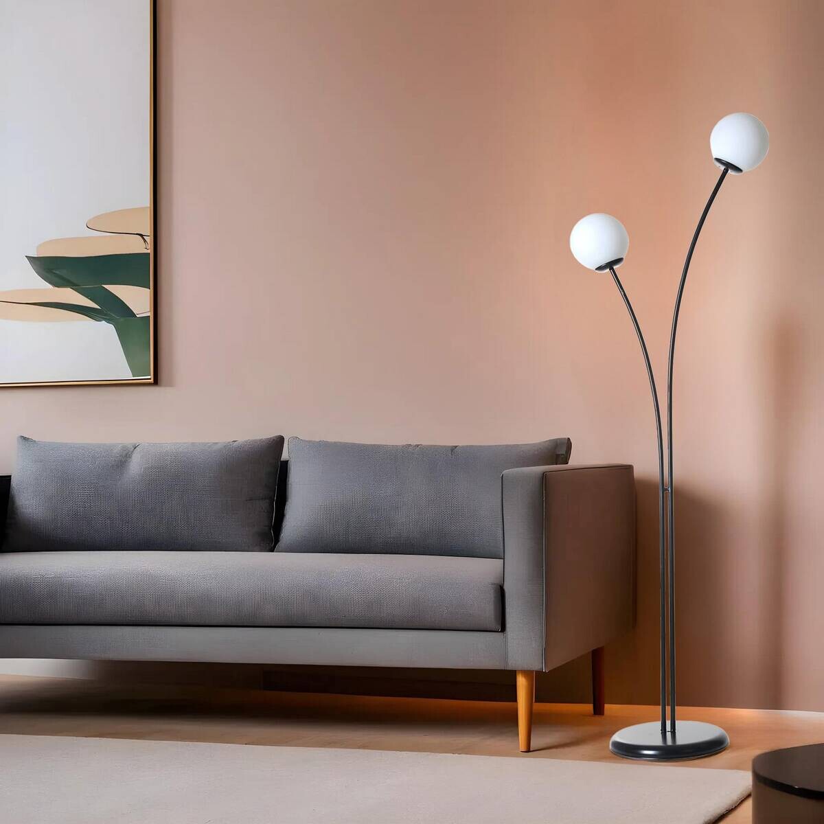 Opviq Stehleuchte schwarz weiß Metall Glas B/H/L: ca. 30x165x50 cm E27 1 Brennstellen