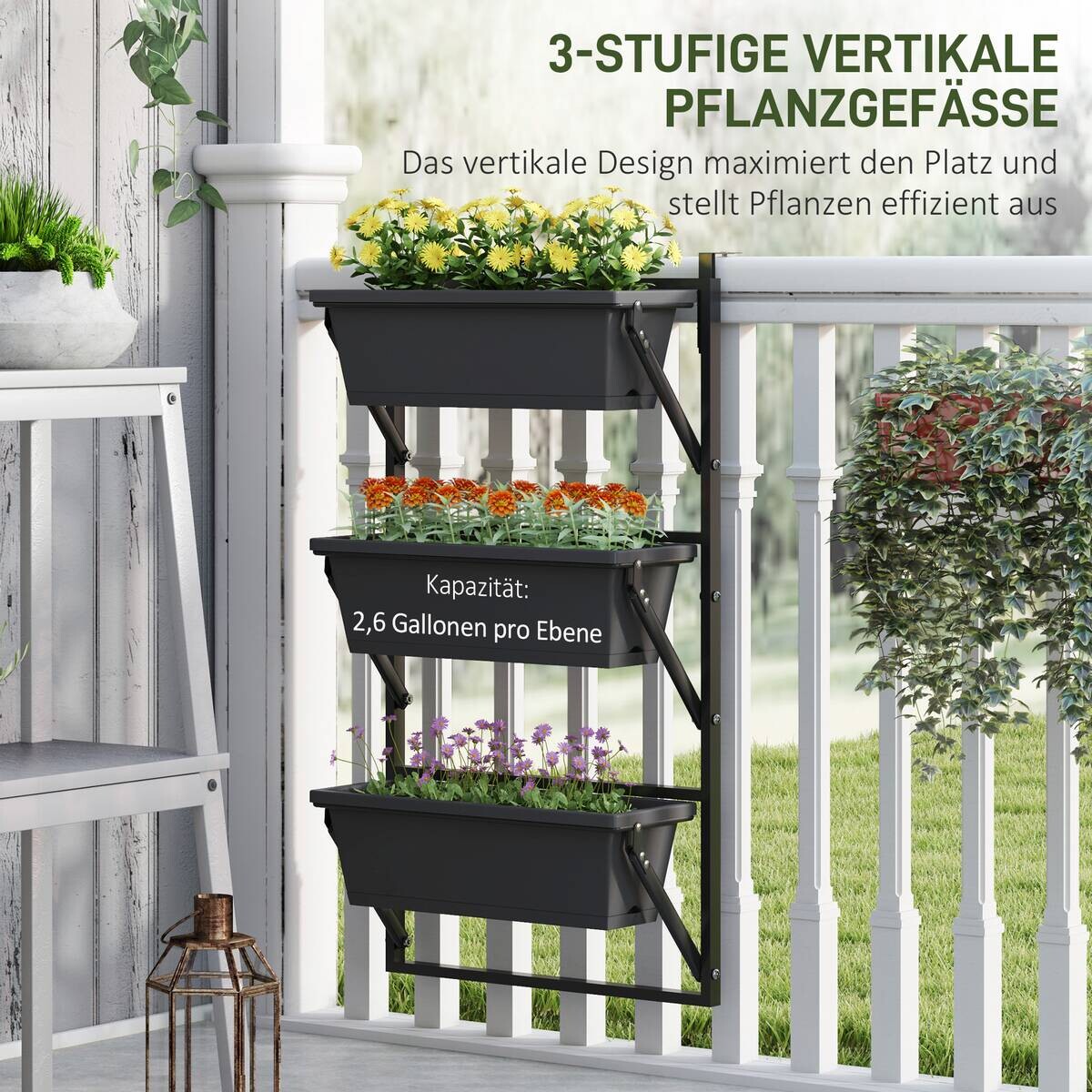 Outsunny Pflanzentopf Set dunkelgrau Kunststoff B/H/L: ca. 42x100x56 cm