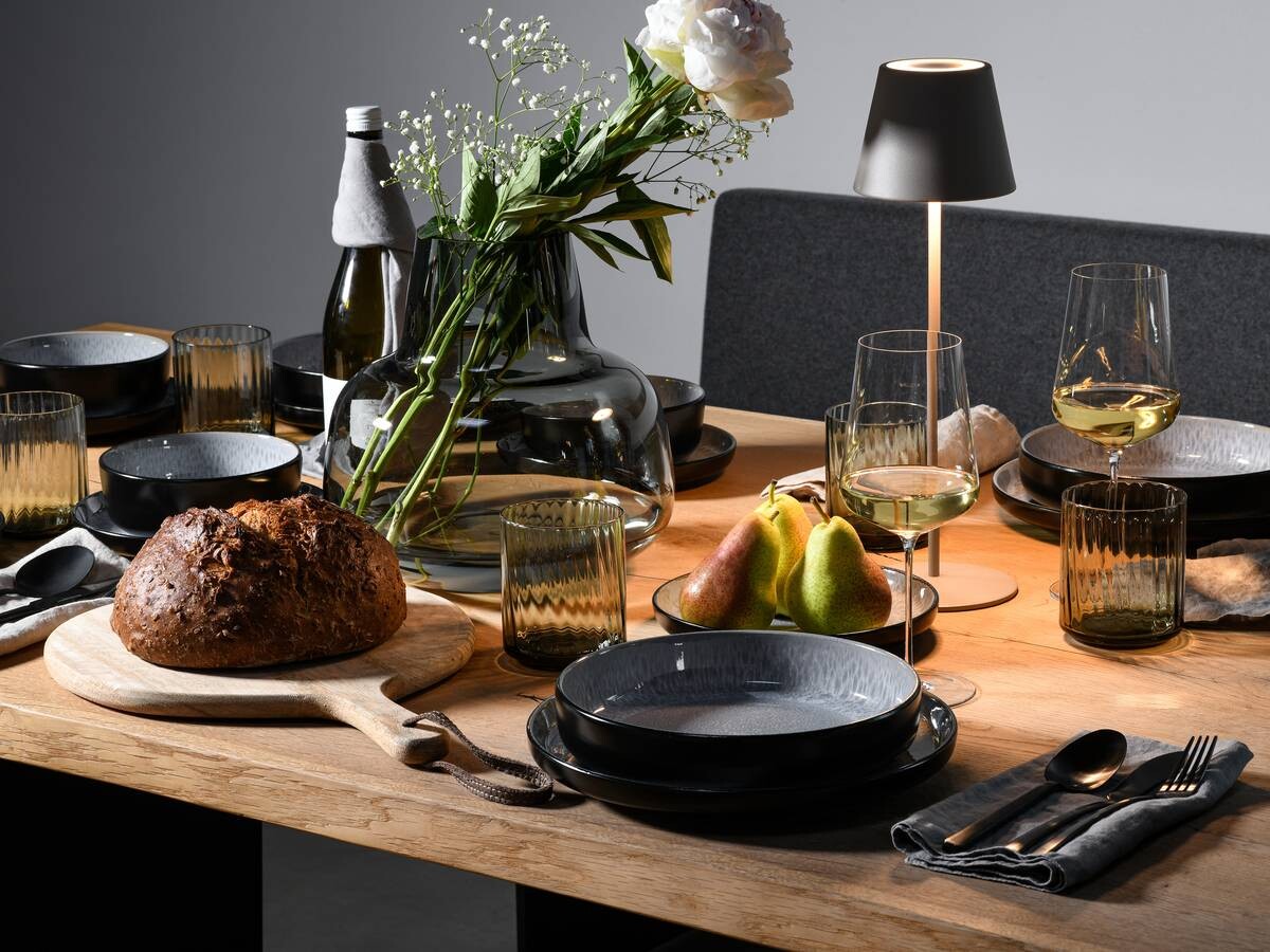 CreaTable Tafelservice Nordic Fjord grau Steinzeug 12 tlg.