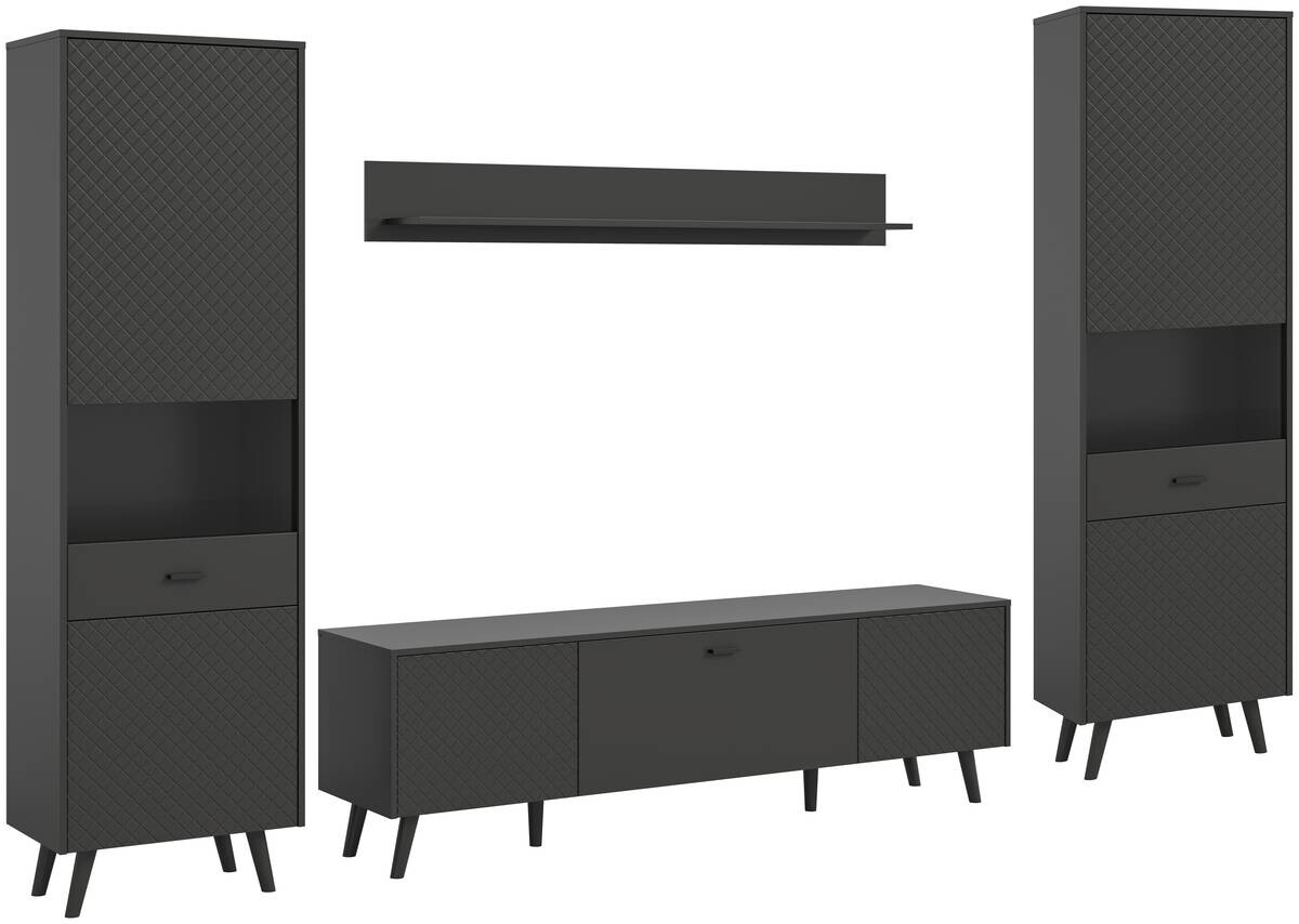 Wohnwand LINEA grau schwarz B/H/T: ca. 331x195x40 cm