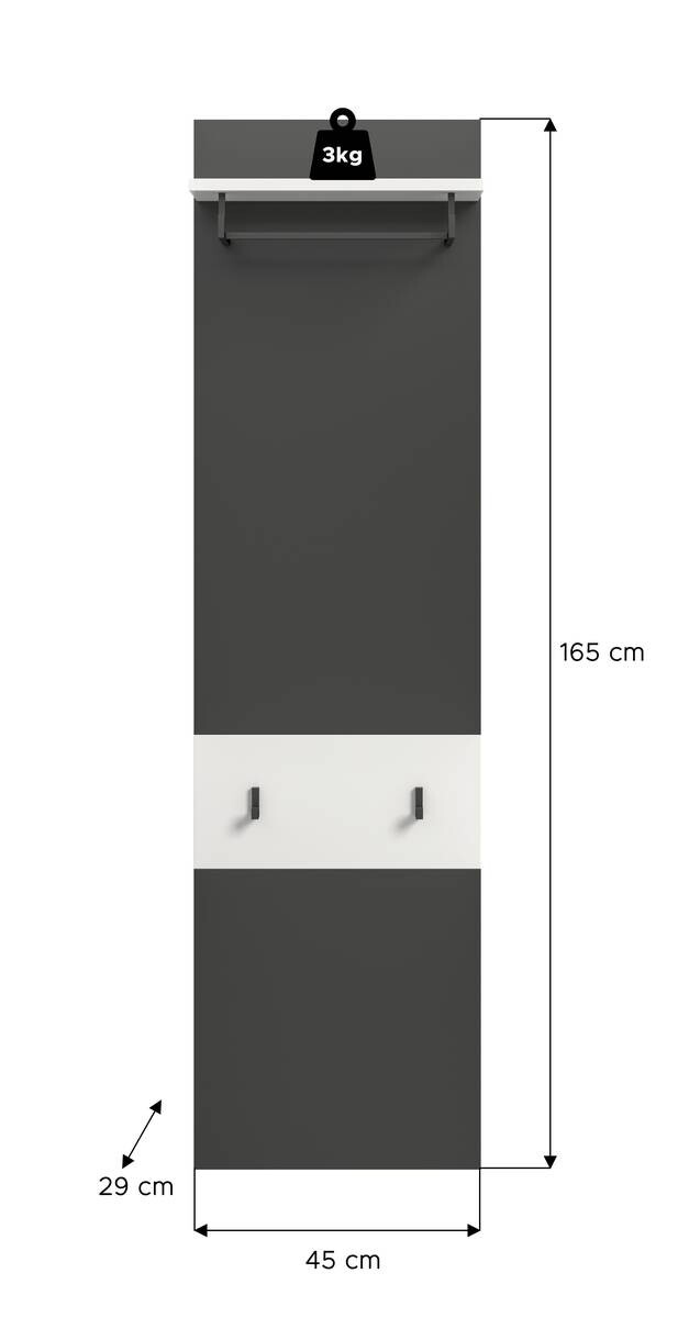 Paneel Canu basaltgrau Nachbildung weiß B/H/T: ca. 45x165x29 cm