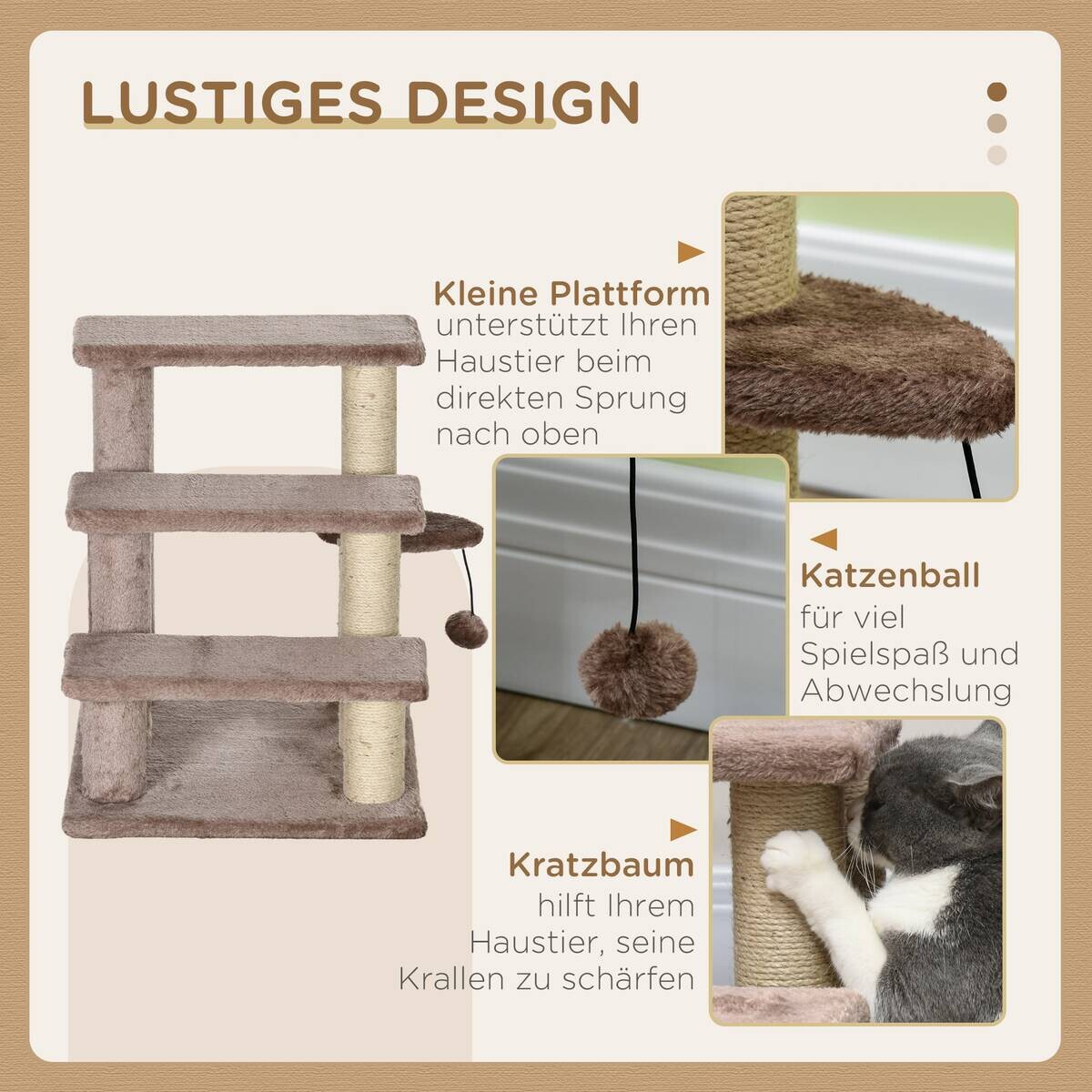 PawHut Katzentreppe braun Spanplatte B/H/L: ca. 40x48x45 cm
