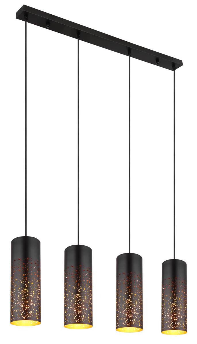 GLOBO Pendelleuchte schwarz gold Metall B/H/T: ca. 10x150x80 cm E27 4 Brennstellen