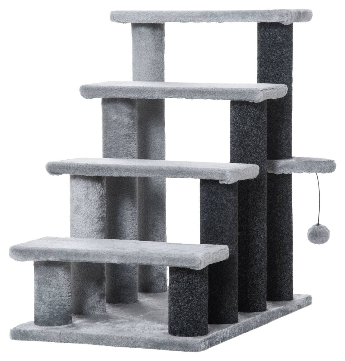 PawHut 4-stufige Haustiertreppe m. Ball grau Polypropylen B/H/L: ca. 40x60x64 cm