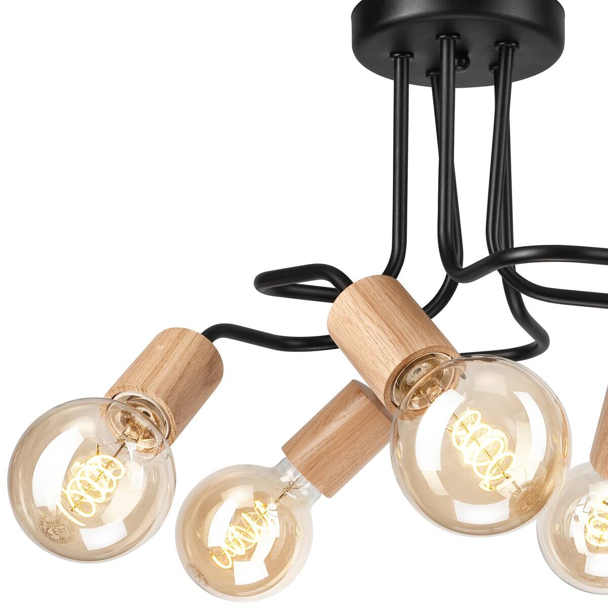 Lamkur Deckenleuchte CONOR 47423 Eiche schwarz Stahl Holz H/L: ca. 26x44 cm E27 5 Brennstellen