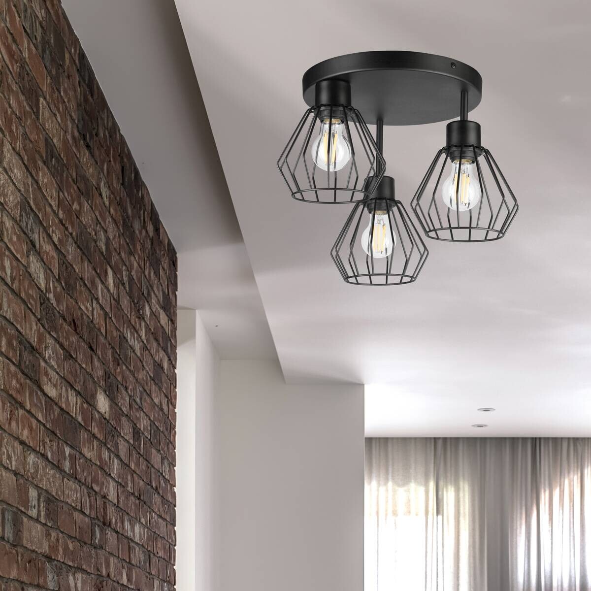 Lamkur Deckenleuchte Audrey schwarz Stahl Glas H/L: ca. 32x38 cm E27 3 Brennstellen