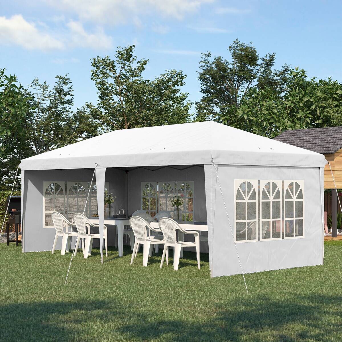 Outsunny Faltpavillon weiß Polyester-Mischgewebe B/H/L: ca. 295x270x585 cm