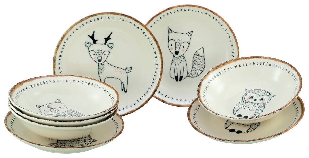 CreaTable Tellerset Freunde des Waldes beige Steinzeug D: ca. 21 cm