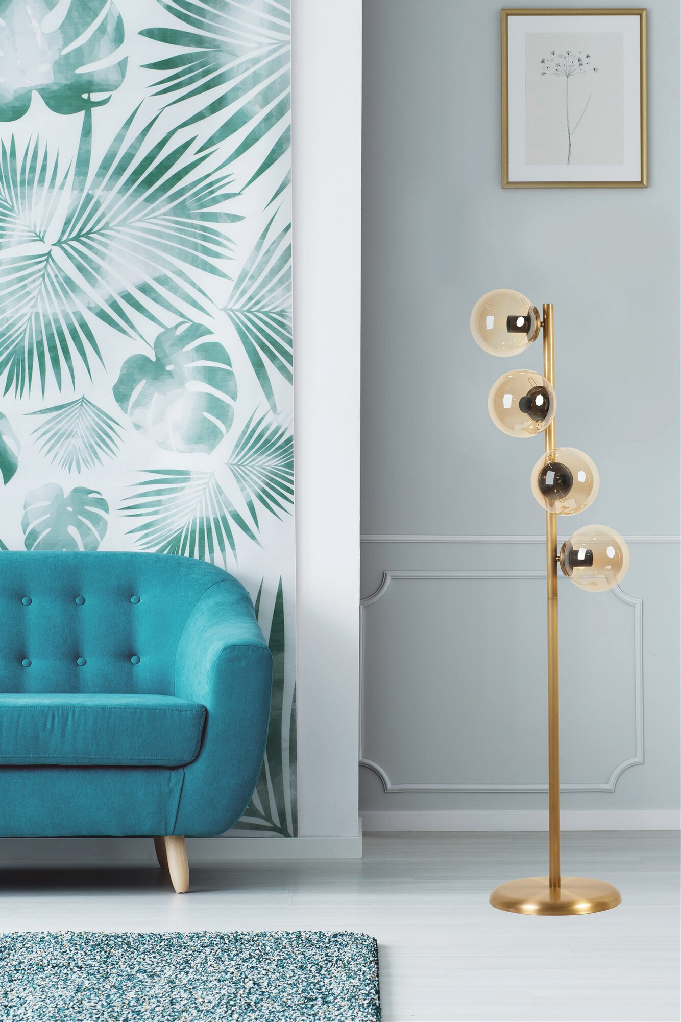 Opviq Stehleuchte gold Metall Glas B/H/L: ca. 30x137x30 cm E27 4 Brennstellen