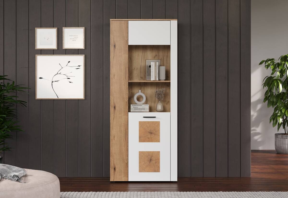 Vitrine Vitoria weiß Eiche Evoke Coast Nachbildung B/H/T: ca. 80x195x42 cm