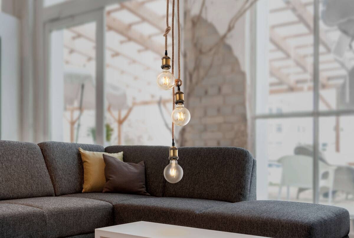 Näve Leuchten Pendelleuchte 127344 altmessing Textil Metall B/H/T: ca. 18x85x18 cm E27 3 Brennstellen