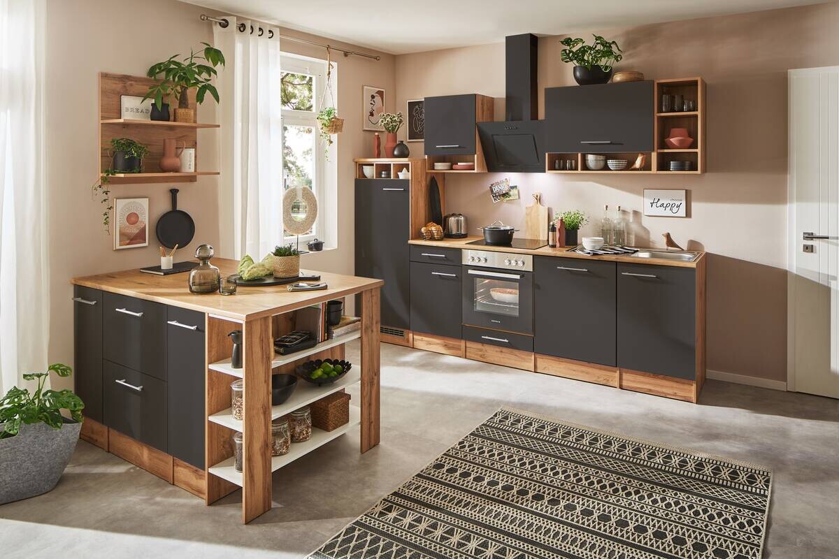 Respekta Küchenblock Hilde grau matt B/H/T: ca. 280x205x60 cm