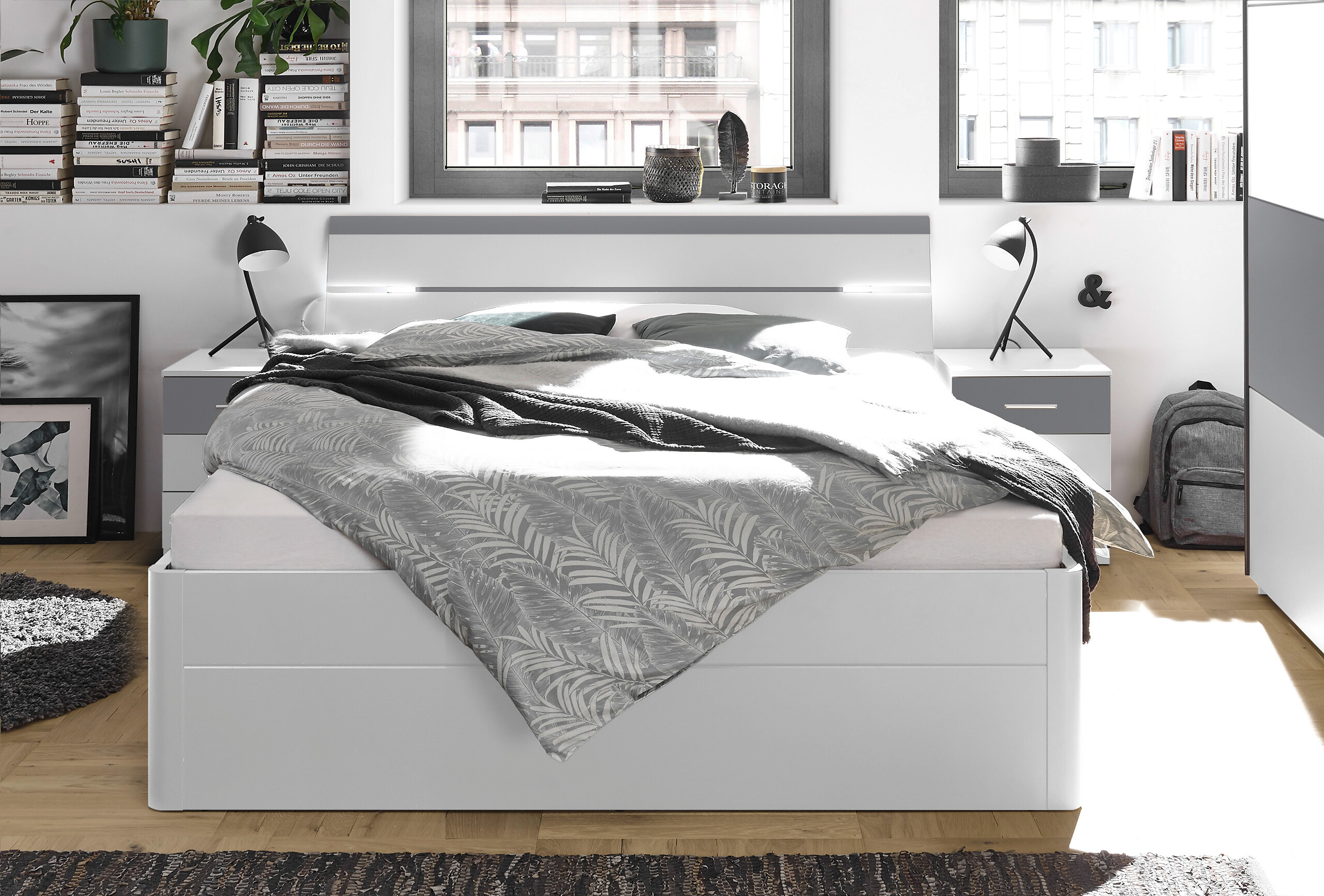 Bettanlage Mars weiß Arktisgrau B/H/T: ca. 185x97x205 cm Liegefläche B/L: ca. 180x200 cm