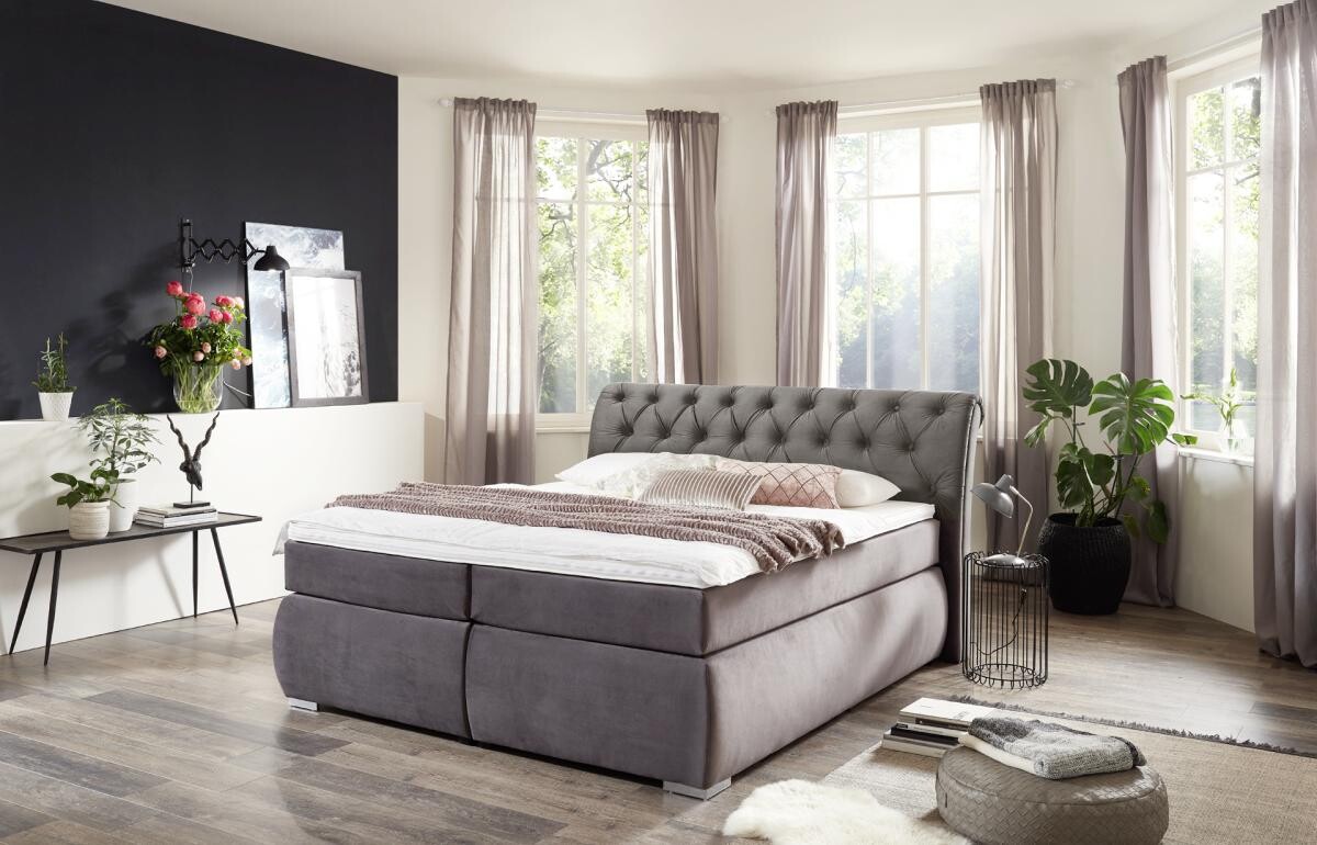 Boxspringbett Agnes dunkelgrau Liegefläche B/L: ca. 180x200 cm