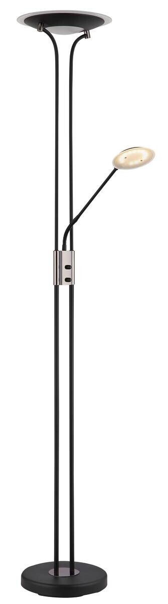 GLOBO Deckenfluter mattschwarz Chrom Satiniert Glas Metall H/D: ca. 180x30 cm 2 Brennstellen