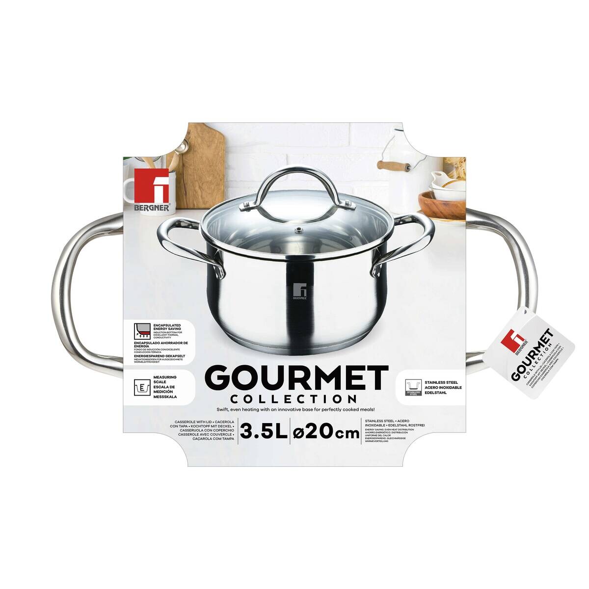 BERGNER Kasserolle GOURMET silber Edelstahl B/H/L/D: ca. 21,5x14x29,5x20 cm