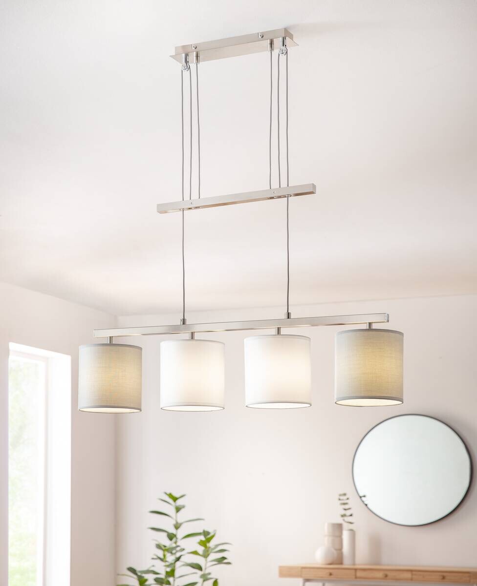 Näve Leuchten Pendelleuchte 7090516 grau Metall Kunststoff Textil B/H/T: ca. 15x116x86 cm E27 4 Brennstellen