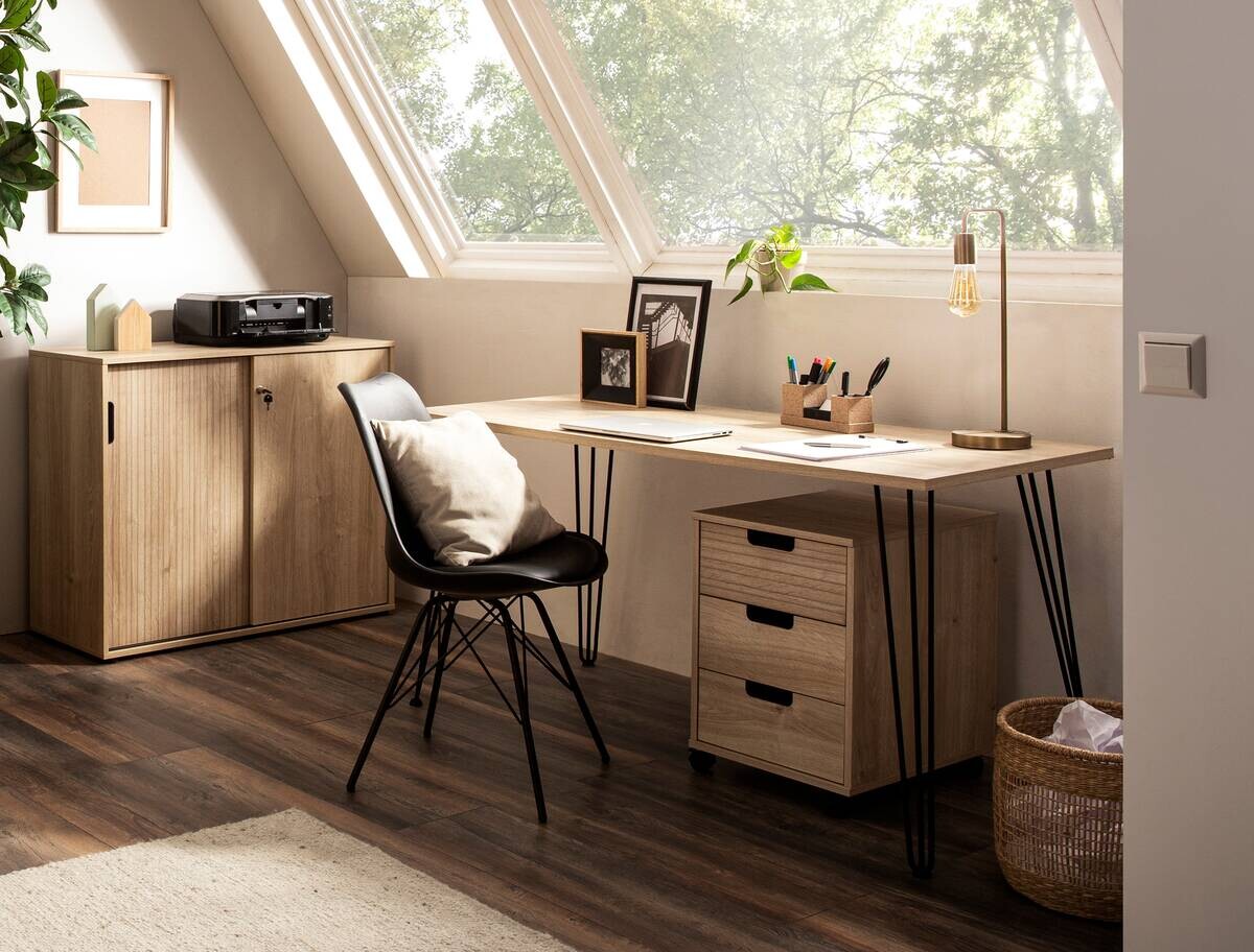 Aktenschrank Emmik weiß matt Eiche Eiche weiß Nachbildung B/H/T: ca. 100,1x83,6x41 cm