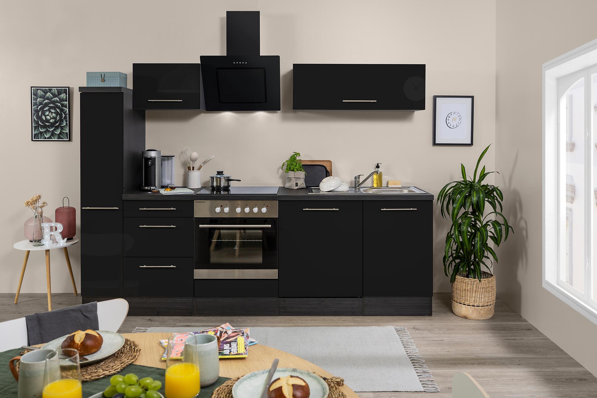 Respekta Küchenblock Amanda schwarz Hochglanz B/H/T: ca. 250x200x60 cm