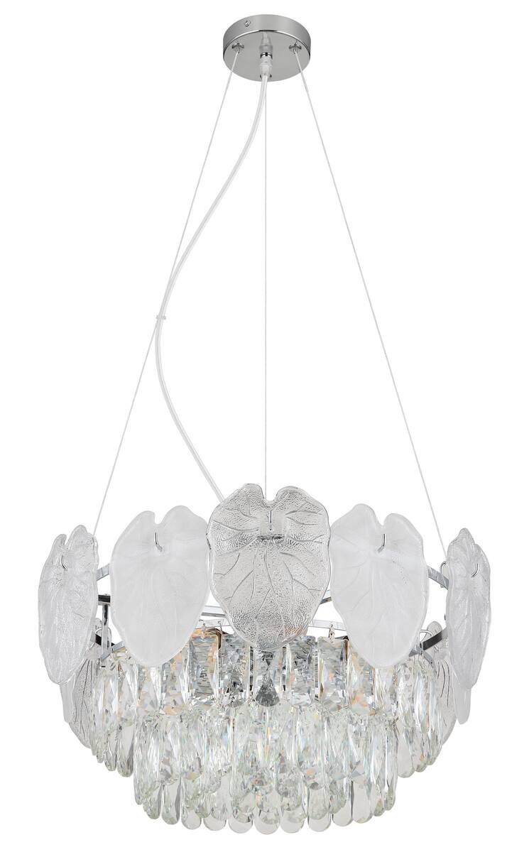 GLOBO Luster Chrom klar Glas Metall H/D: ca. 120x50 cm E14 8 Brennstellen