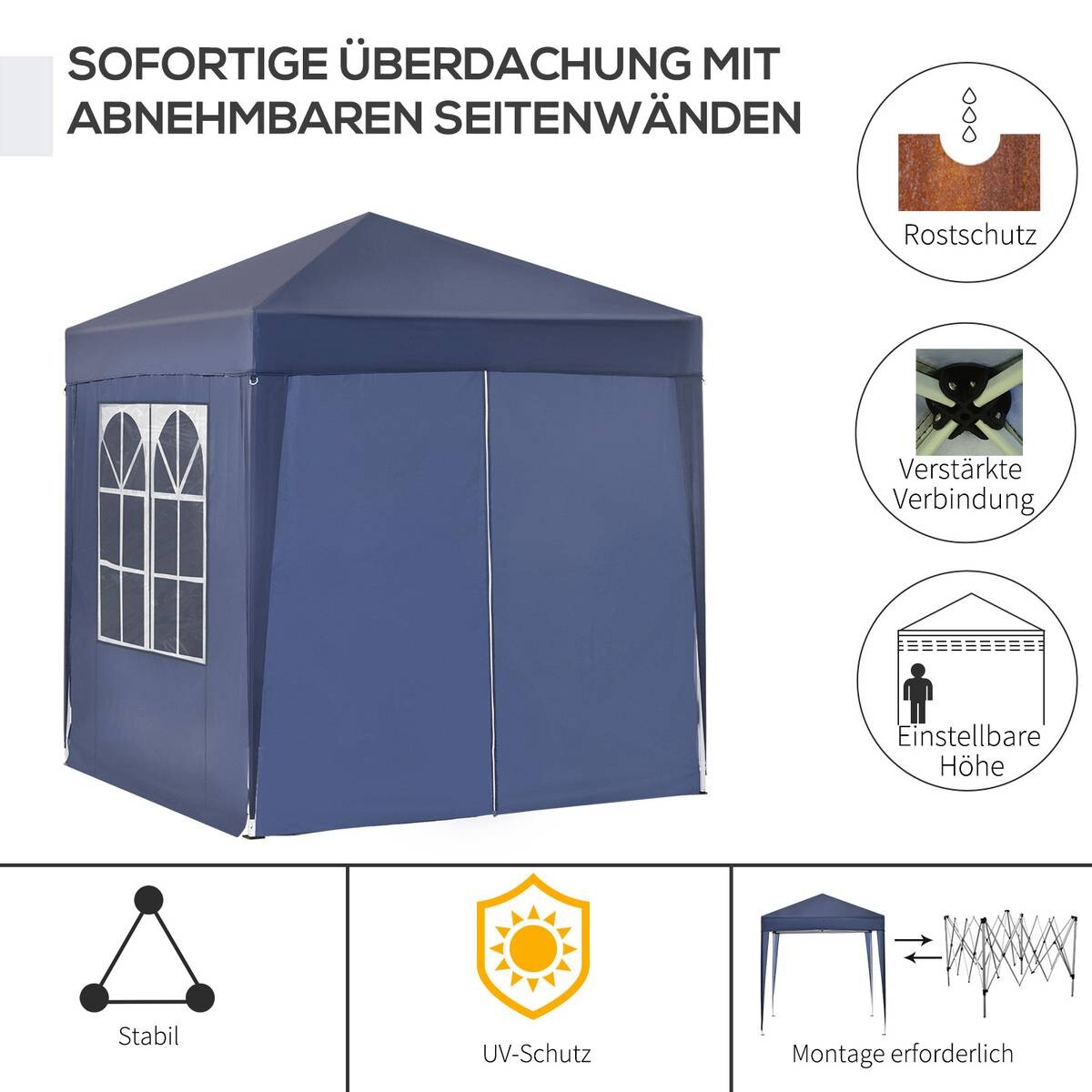 Outsunny Faltpavillon blau Stoff B/H/L: ca. 200x240x200 cm