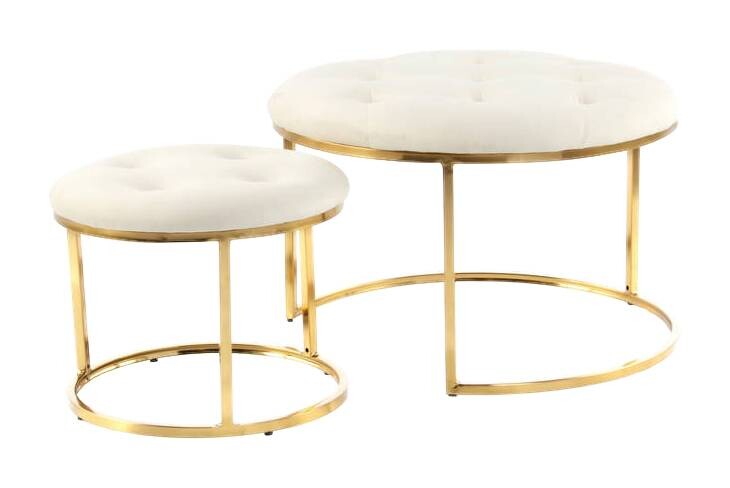 360 Living Hocker Becky 800 2er elfenbein gold Metall Samt H/D: ca. 41x60 cm