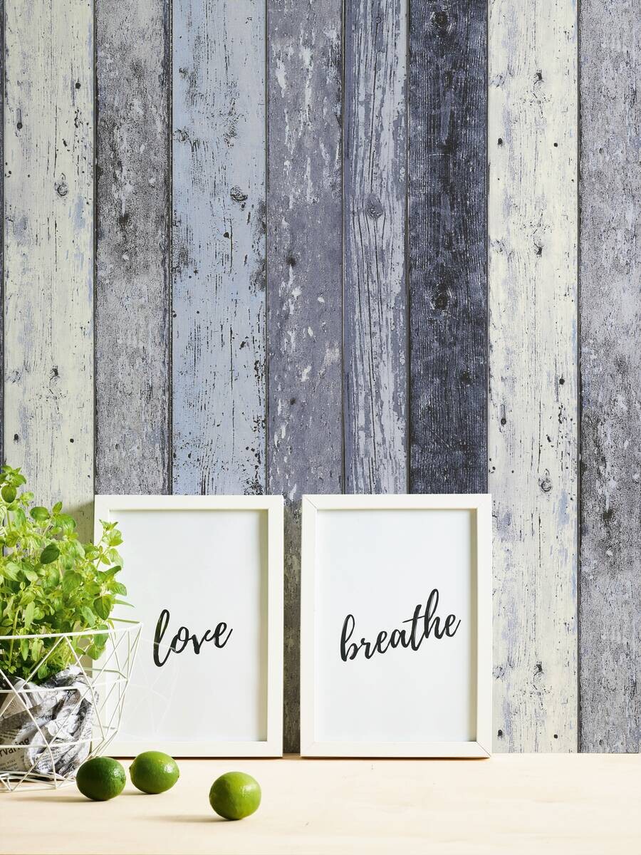 A.S.Creation Vliestapete Best of Wood`n Stone 2nd Edition Holzoptik blau B/L: ca. 53x1005 cm