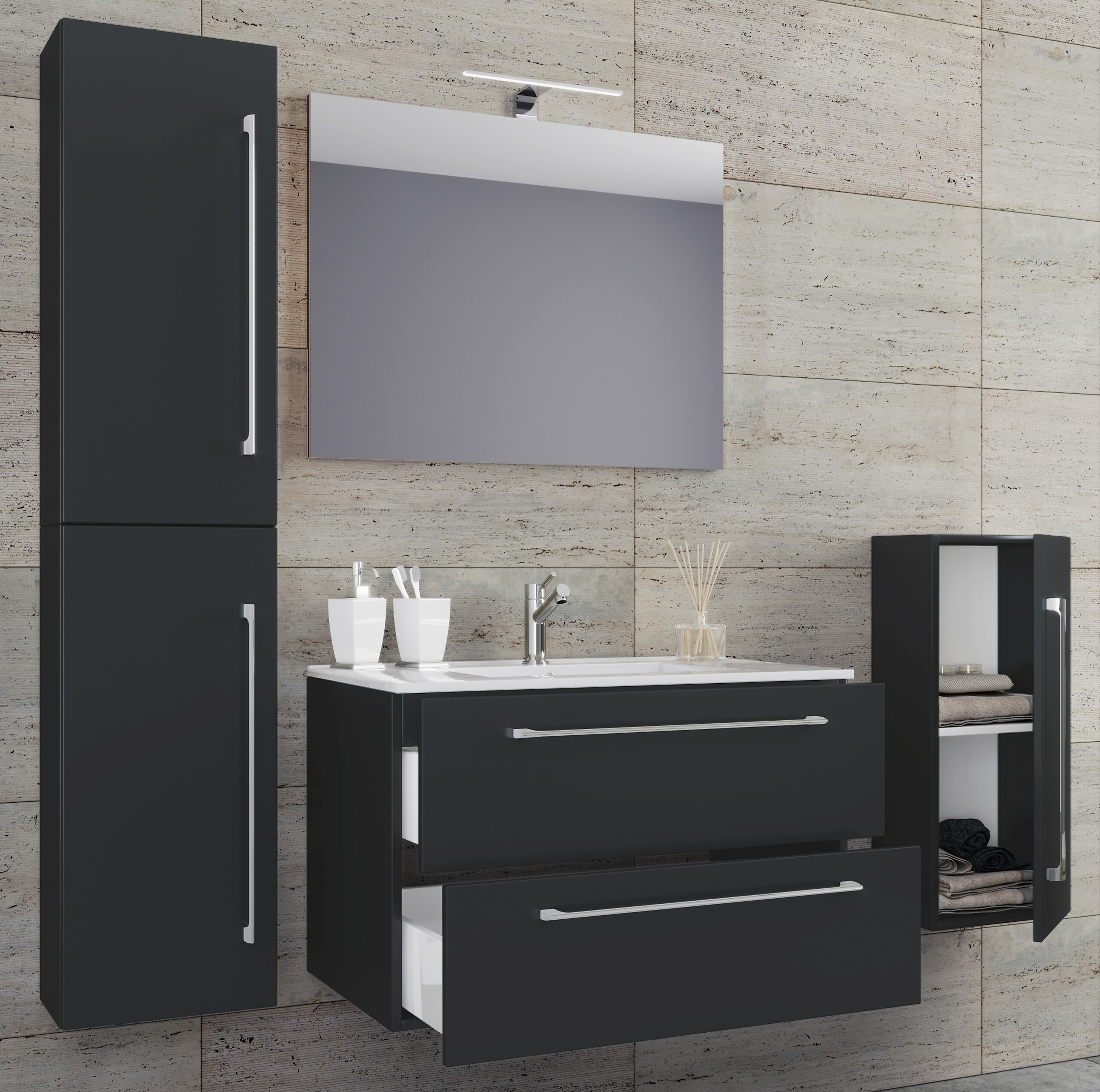 Waschplatz 5tlg-Badinos schwarz B/H/T: ca. 60x50x46 cm Waschplatz 5tlg-Badinos schwarz B/H/T: ca. 60x50x46 cm