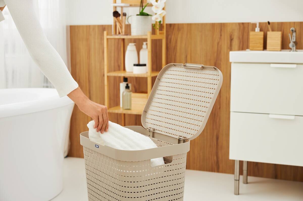 Rotho Wäschesammler COUNTRY Cappuccino B/H/L: ca. 32x57,2x42 cm