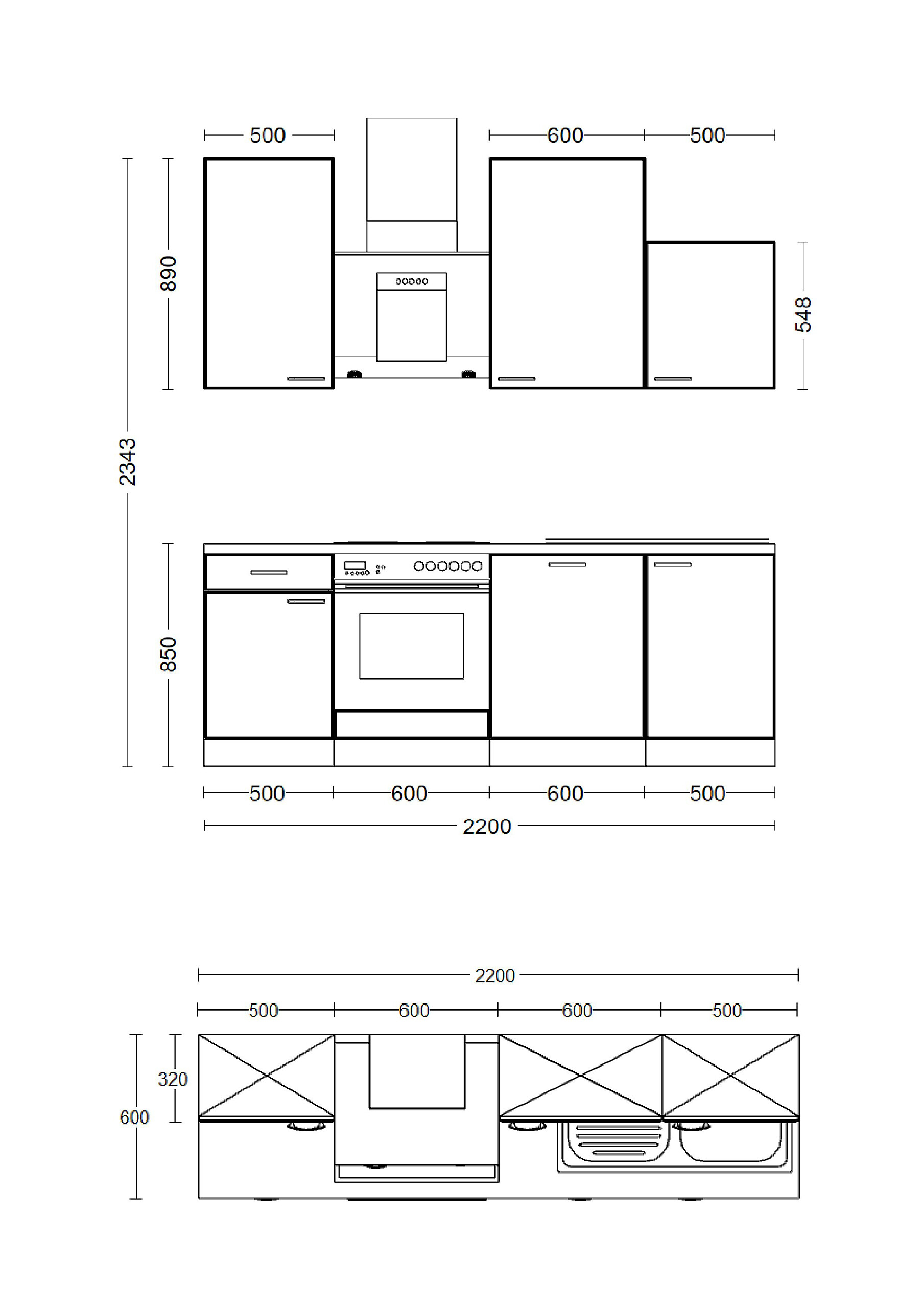 Küchenblock Capri schwarz matt B/H/T: ca. 220x234x60 cm