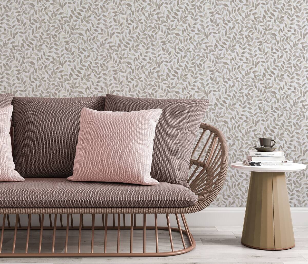 Erismann Vliestapete Blätter weiß beige B/L: ca. 53x1005 cm