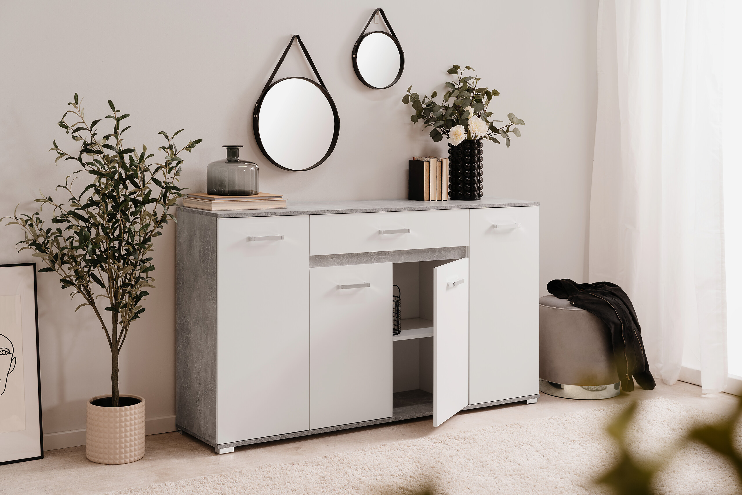 Sideboard Volos Beton Optik weiß B/H/T: ca. 160x90x38 cm