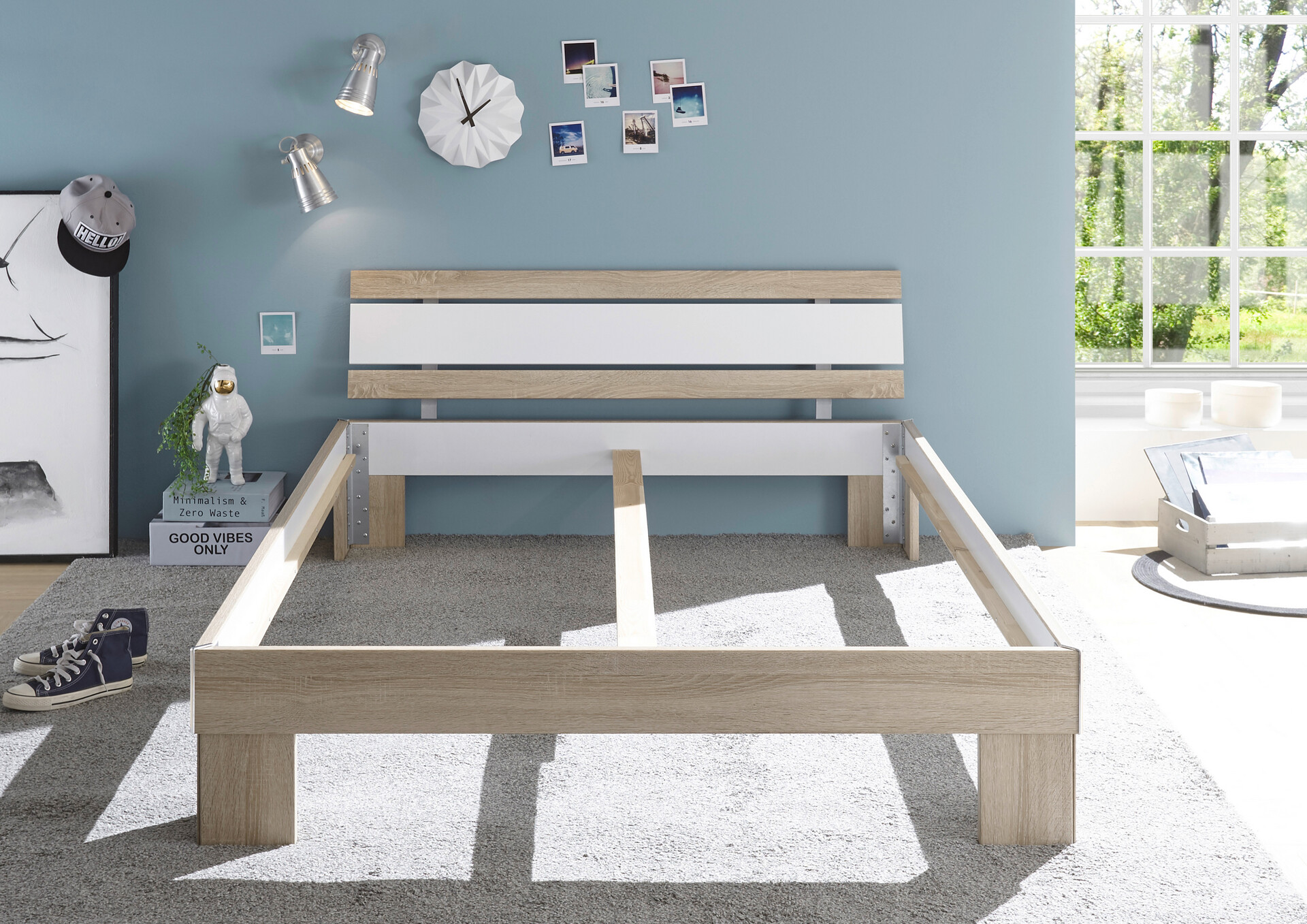 Futonbett Lyon Eiche Sonoma Nachbildung weiß Liegefläche B/L: ca. 140x200 cm