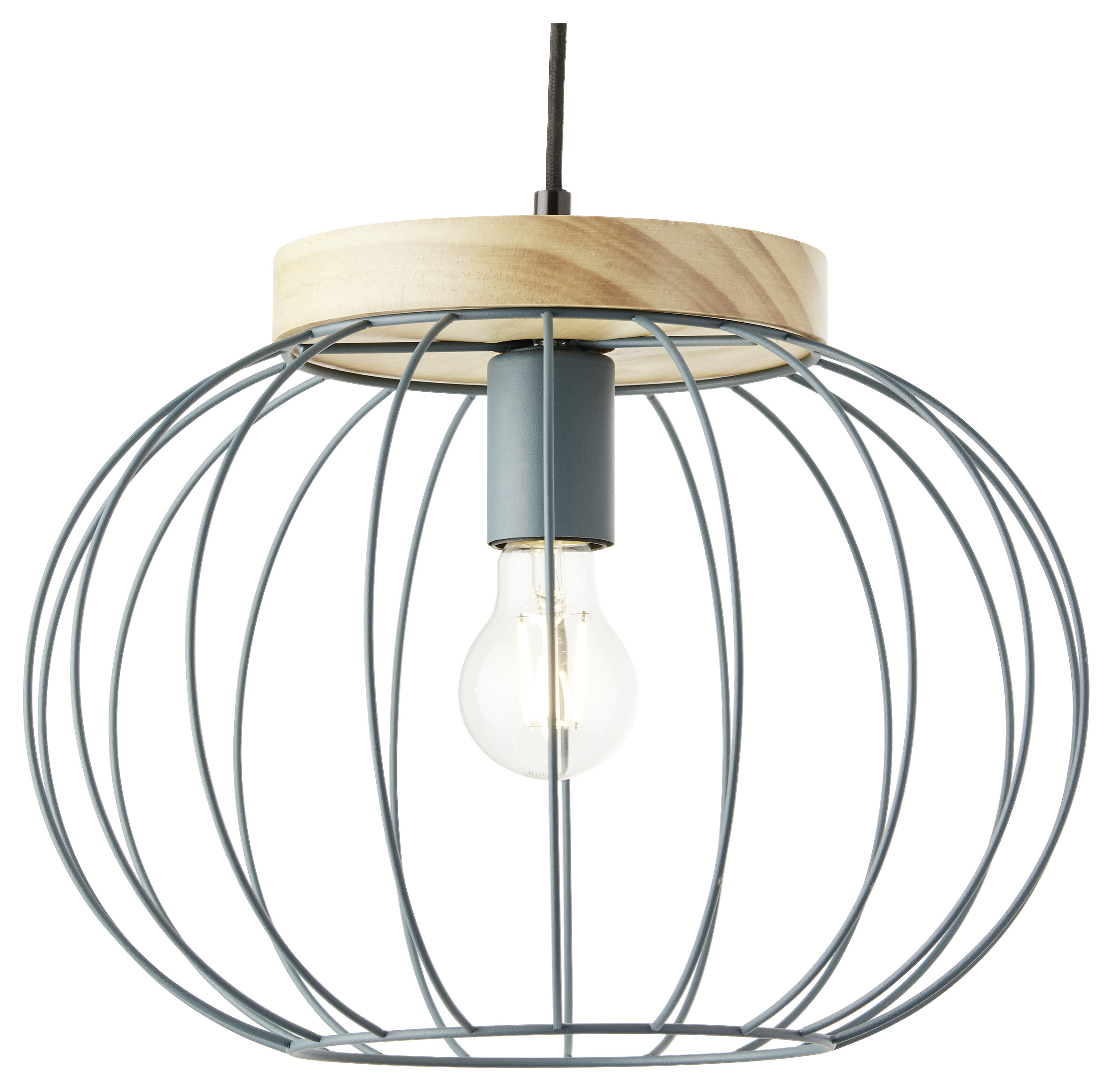 Brilliant Pendelleuchte Sorana 99234/73 türkis natur Metall Holz B/H/T: ca. 35,5x130x35,5 cm E27 1 Brennstellen