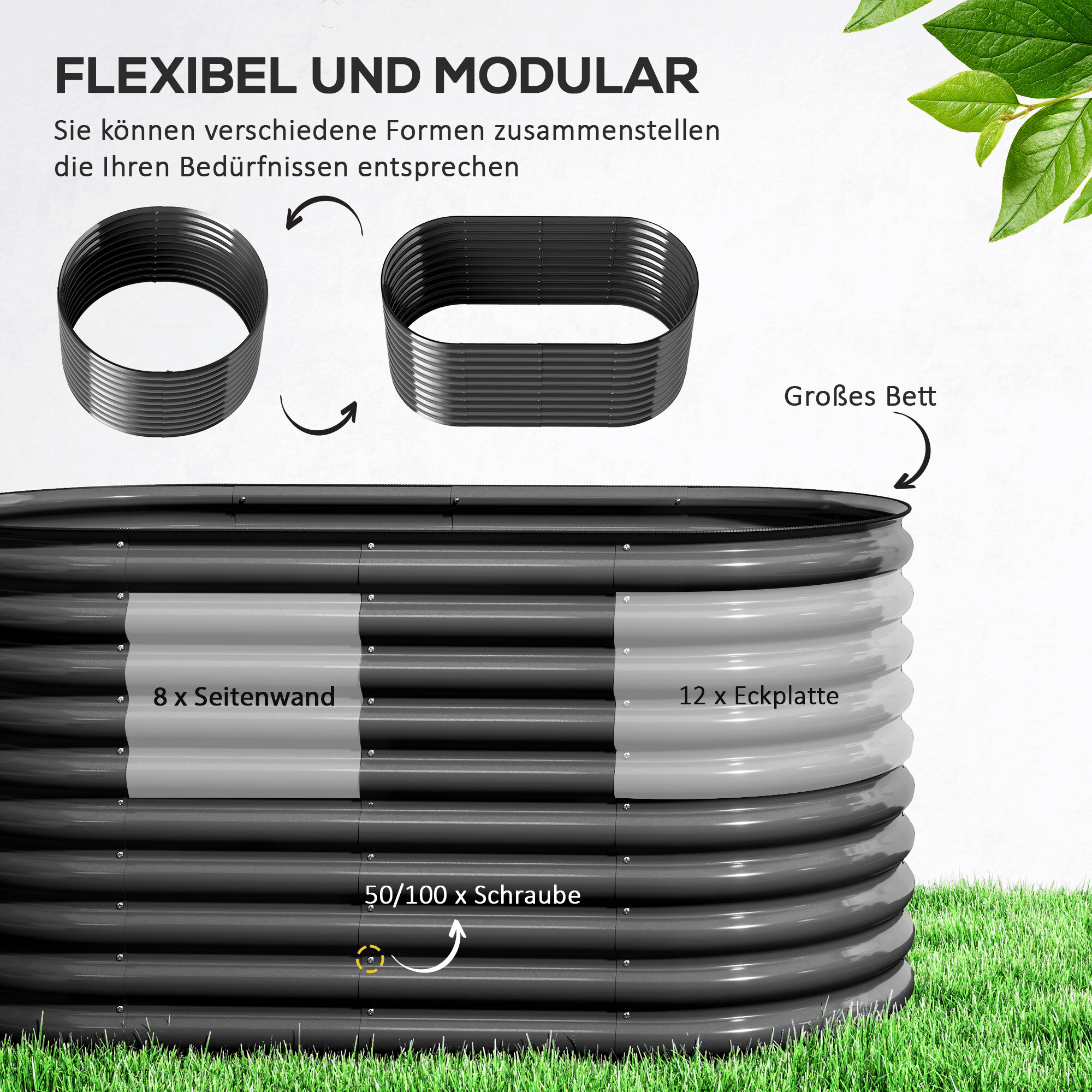 Outsunny Hochbeet dunkelgrau Stahl B/H/L: ca. 80x80x160 cm