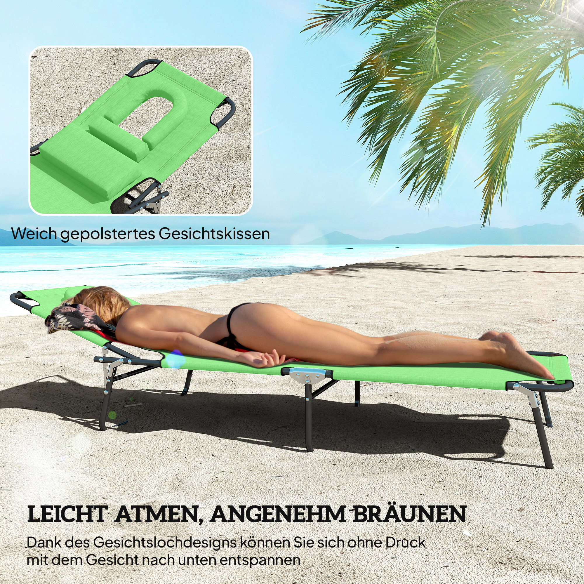 Outsunny Sonnenliege grün Polyester B/H/L: ca. 58x36x187 cm