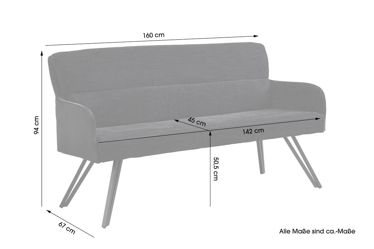 Sitzbank TINO schwarz Metall Microfaser B/H/T: ca. 160x94x67 cm