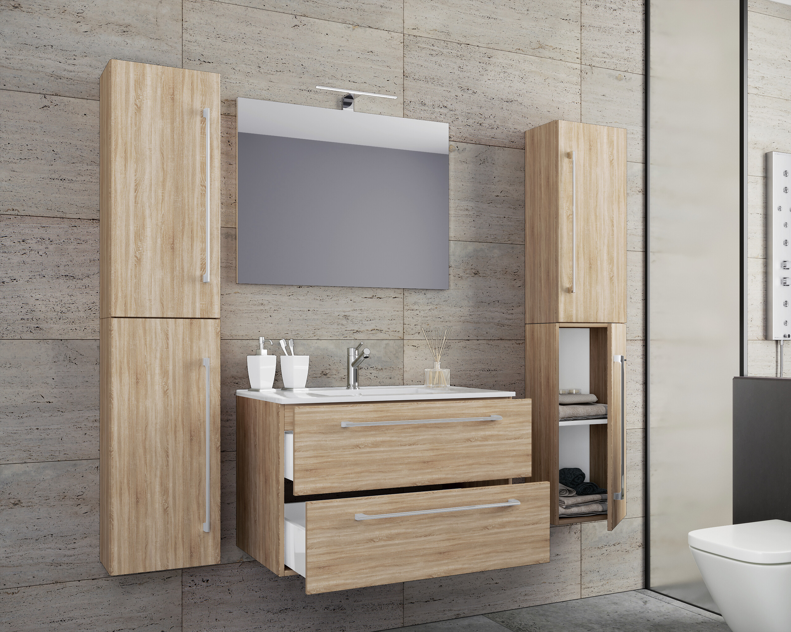 Waschplatz 5tlg-Badinos weiß Eiche Sonoma Nachbildung B/H/T: ca. 60x50x46 cm