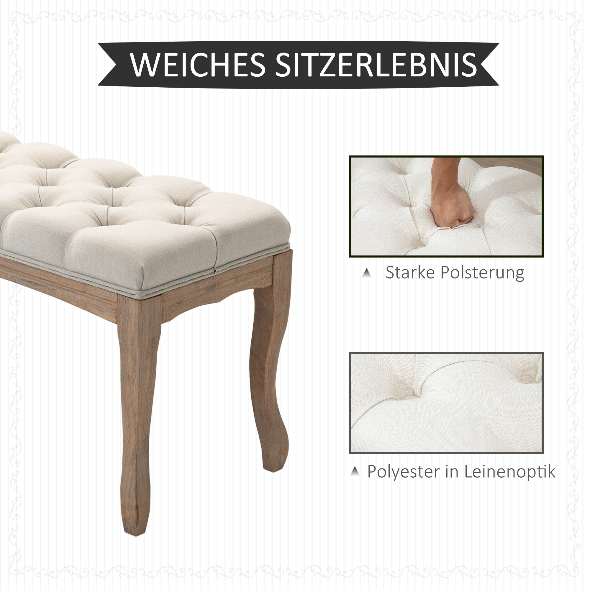 Polsterbank 837-178BG beige B/H/T: ca. 110x48x40 cm